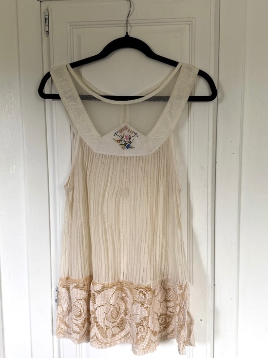 Free People Tops - Free People Ivory Sheer Embroidered Lace Boho Tank Top L